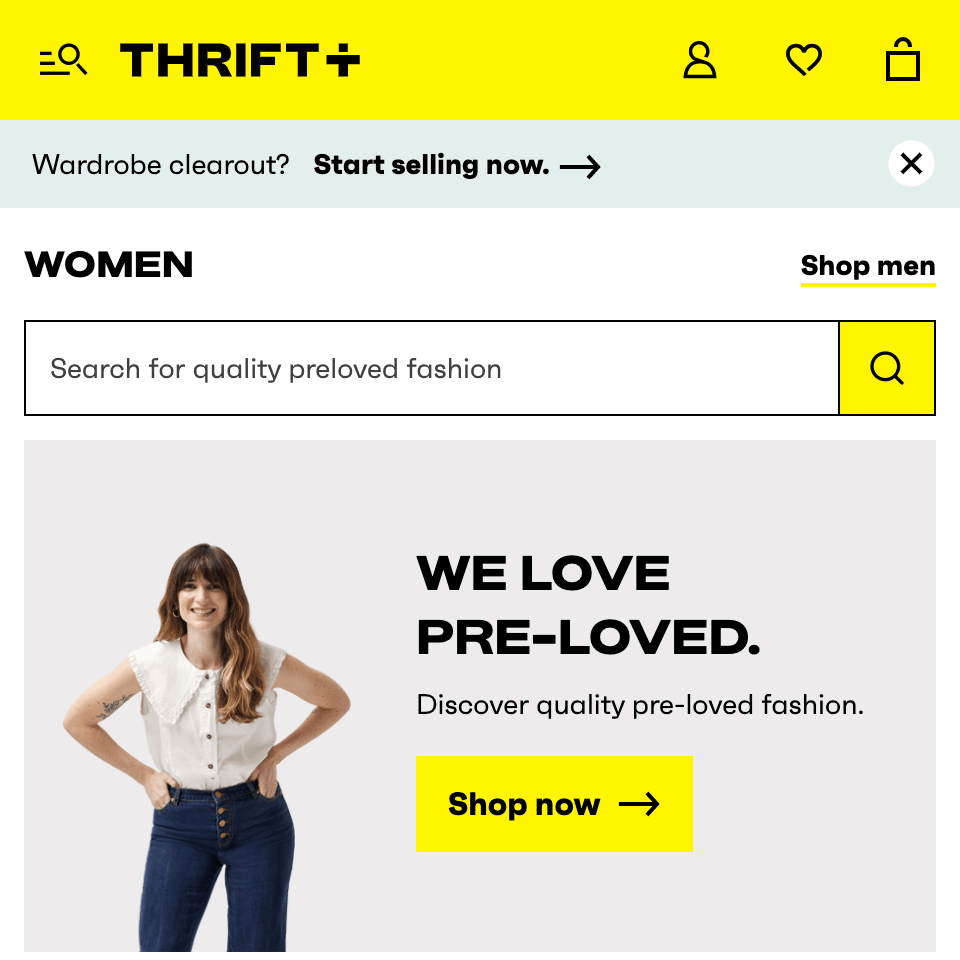Screenshot of the homepage of Thrift+